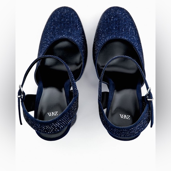 NEW 💙 Zara RHINESTONE HEELED PLATFORM SHOES - Picture 4 of 14